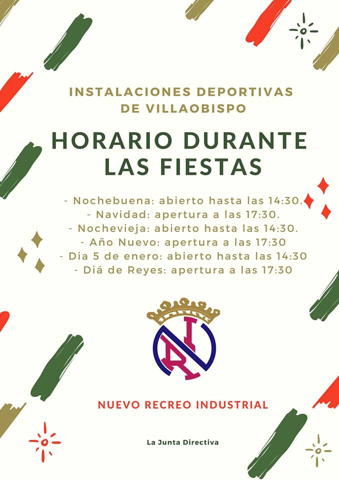 Horario Instalaciones durante las fiestas de Navidad