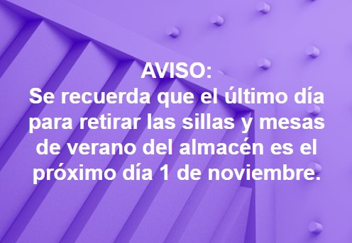 Aviso almacén sillas verano