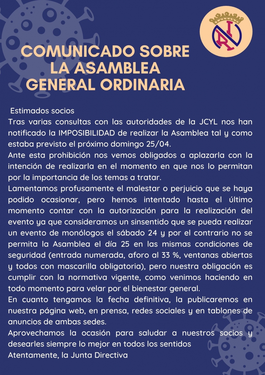 Aplazamiento de Asamblea General Ordinaria