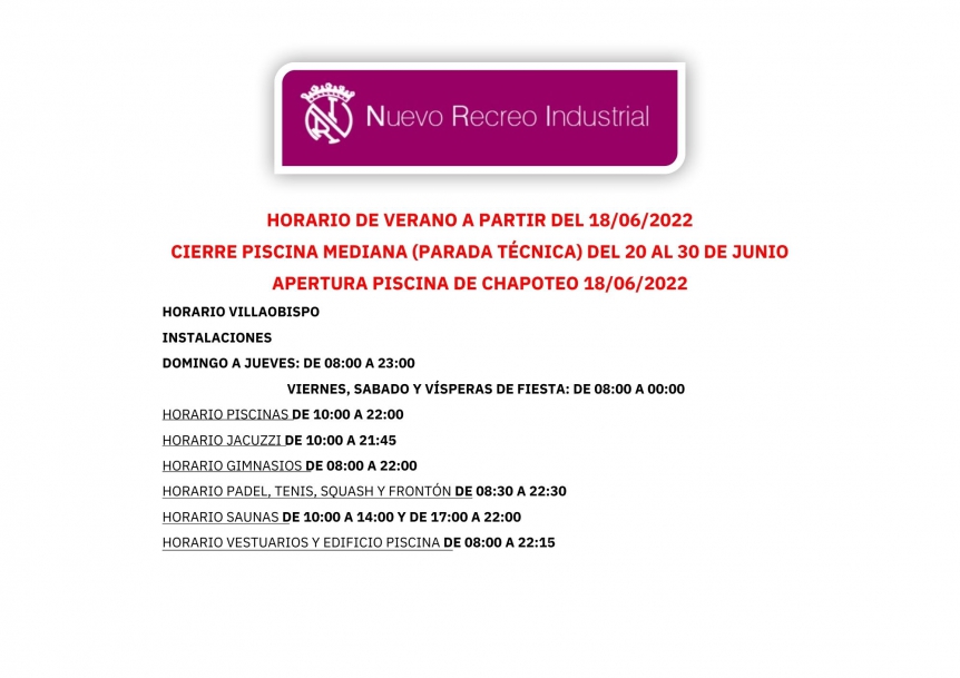 HORARIO VERANO 2022